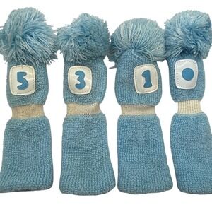 MacGregor Vtg Knit Golf Club Headcovers old school Blue Pom Pom in org bag